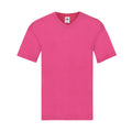 Fuchsia - Front - Fruit of the Loom Mens Original Plain V Neck T-Shirt