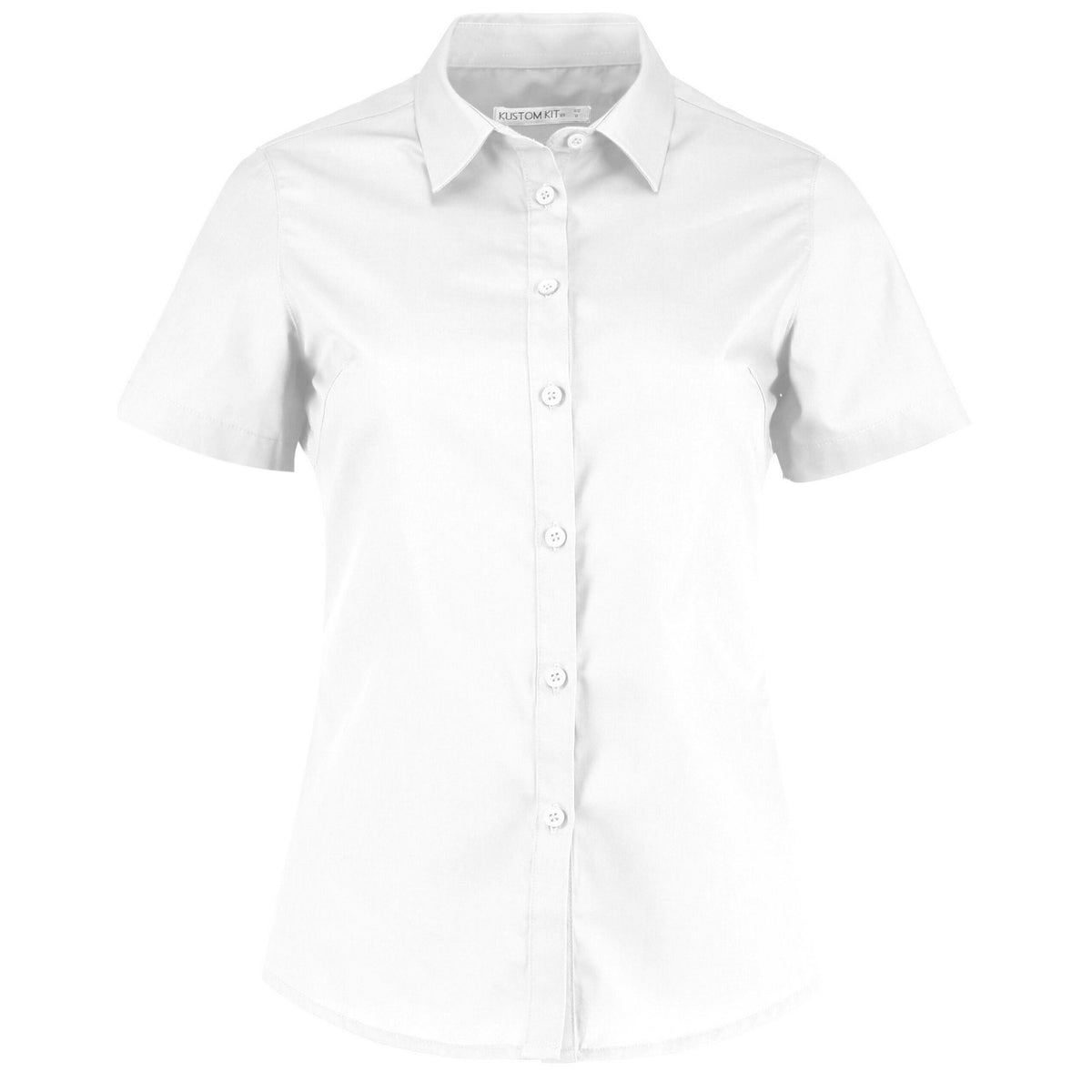 White - Front - Kustom Kit Womens-Ladies Poplin Tailored Short-Sleeved Shirt