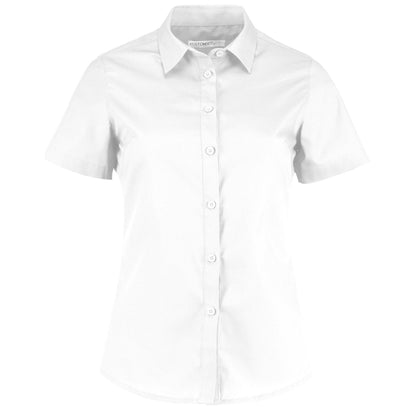 White - Front - Kustom Kit Womens-Ladies Poplin Tailored Short-Sleeved Shirt