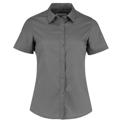 Graphite - Front - Kustom Kit Womens-Ladies Poplin Tailored Short-Sleeved Shirt