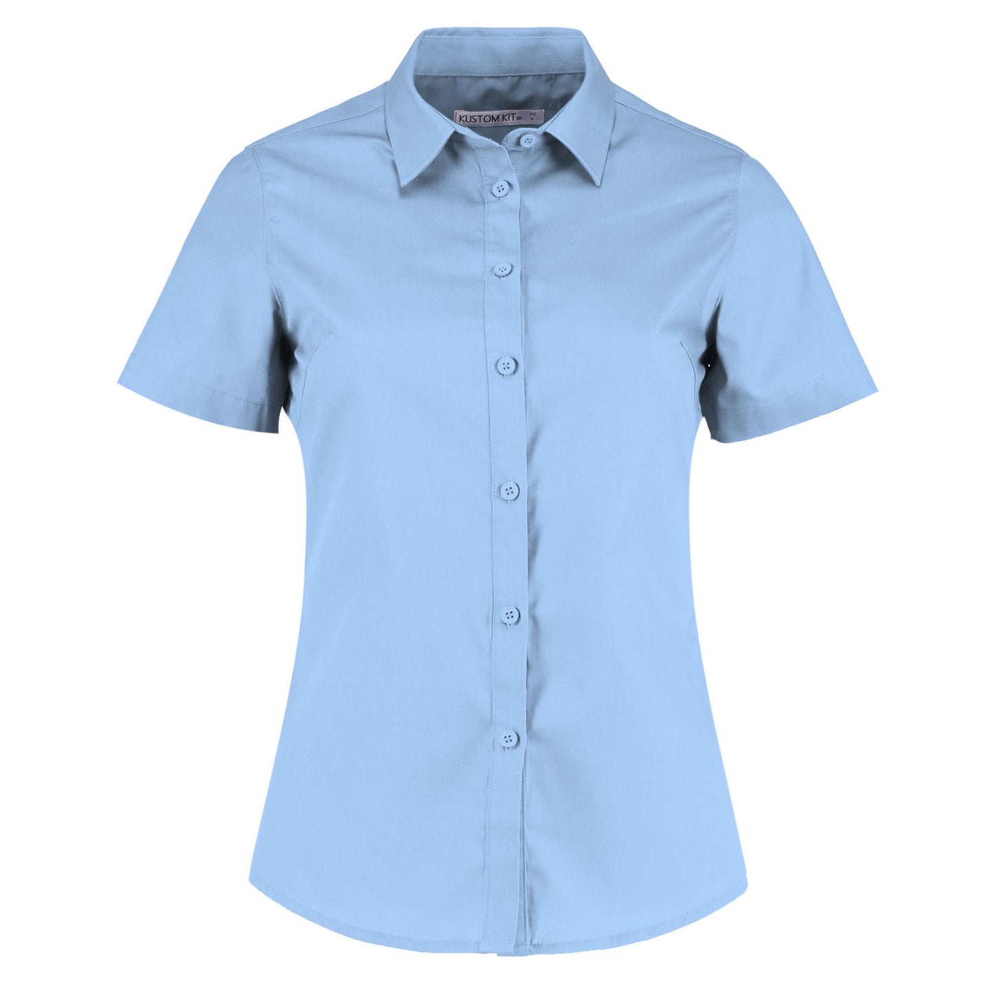 Light Blue - Front - Kustom Kit Womens-Ladies Poplin Tailored Short-Sleeved Shirt