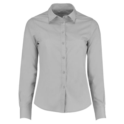 Light Grey - Front - Kustom Kit Womens-Ladies Poplin Tailored Long-Sleeved Shirt