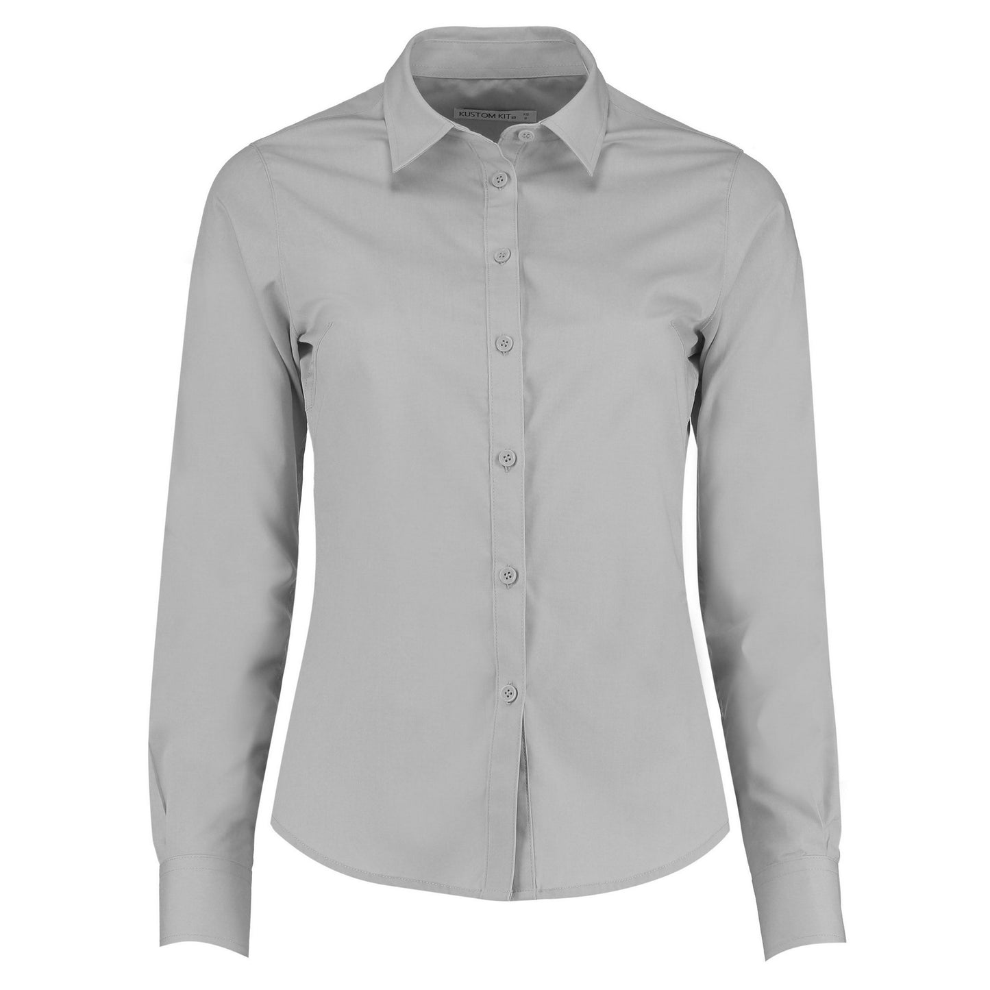 Light Grey - Front - Kustom Kit Womens-Ladies Poplin Tailored Long-Sleeved Shirt