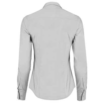 Light Grey - Back - Kustom Kit Womens-Ladies Poplin Tailored Long-Sleeved Shirt