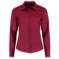 Claret Red - Front - Kustom Kit Womens-Ladies Poplin Tailored Long-Sleeved Shirt