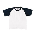 White-Navy - Front - B&C Childrens-Kids Short-Sleeved Baseball T-Shirt