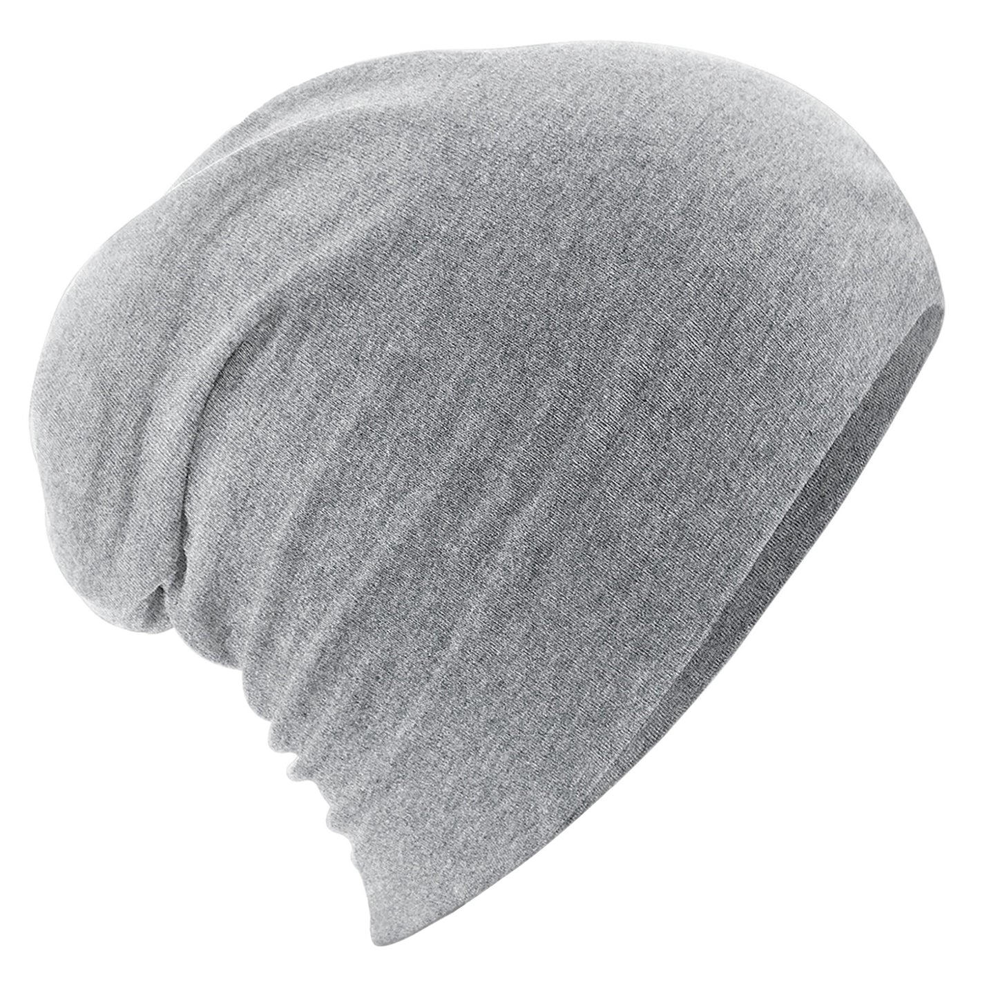 Heather Grey - Side - Beechfield Unisex Adult Hemsedal Cotton Slouch Beanie