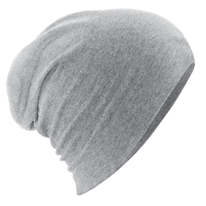 Heather Grey - Side - Beechfield Unisex Adult Hemsedal Cotton Slouch Beanie