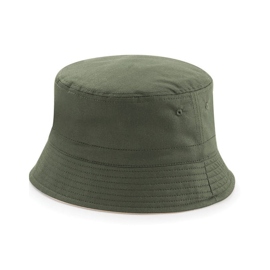 Olive-Stone - Front - Beechfield Unisex Adult Reversible Bucket Hat