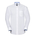 White-Oxford Blue - Front - Russell Collection Mens Oxford Tailored Long-Sleeved Shirt