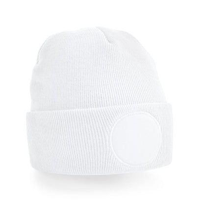 White - Back - Beechfield Unisex Adult Patch Beanie