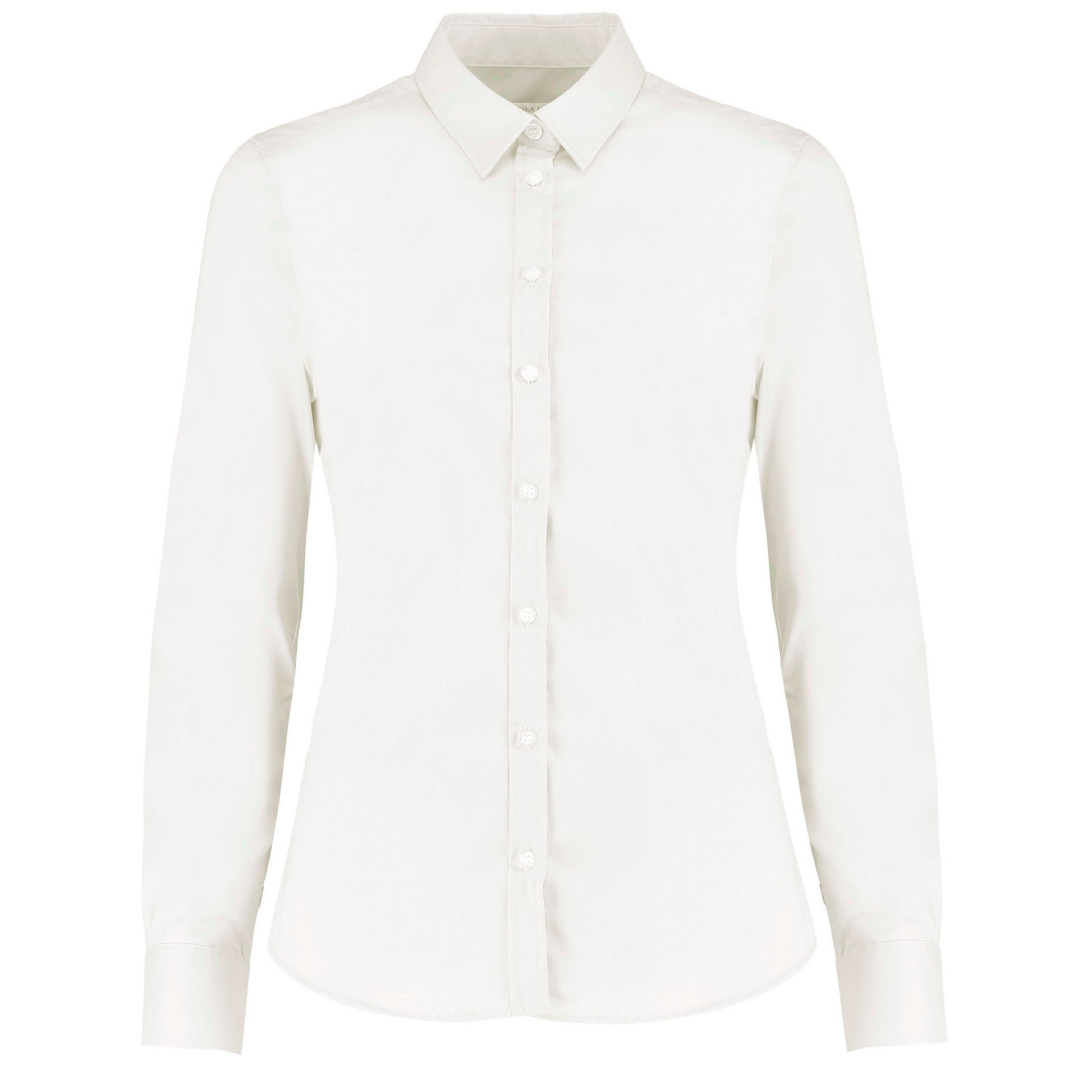 White - Front - Kustom Kit Womens-Ladies Oxford Stretch Tailored Long-Sleeved Shirt