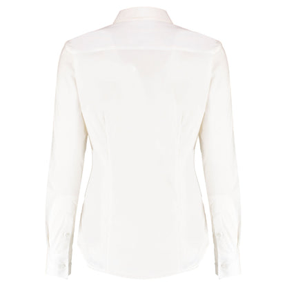 White - Back - Kustom Kit Womens-Ladies Oxford Stretch Tailored Long-Sleeved Shirt