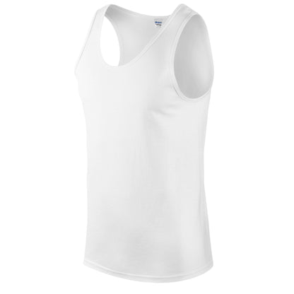 White - Side - Gildan Mens Plain Soft Tank Top