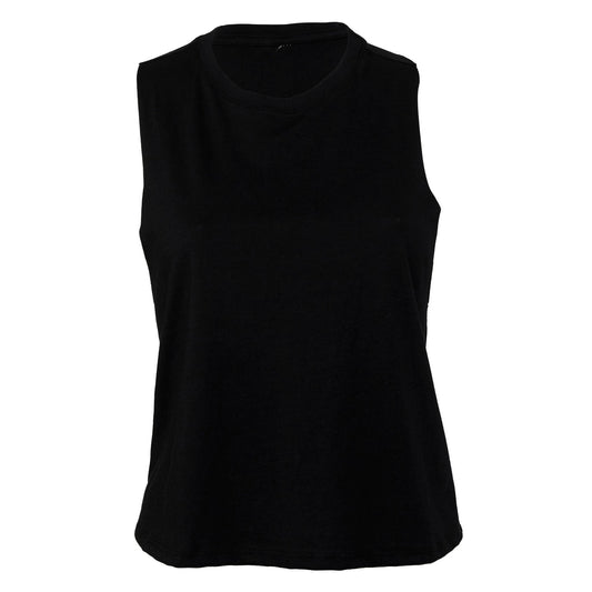 Solid Black - Front - Bella + Canvas Womens-Ladies Crop Racerback Tank Top