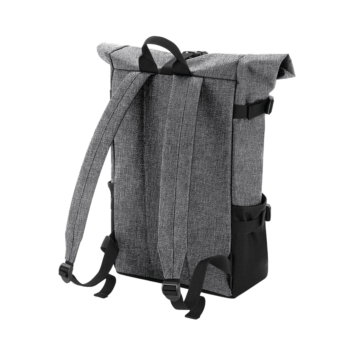 Grey Marl-Black - Back - Bagbase Block Roll Top Backpack