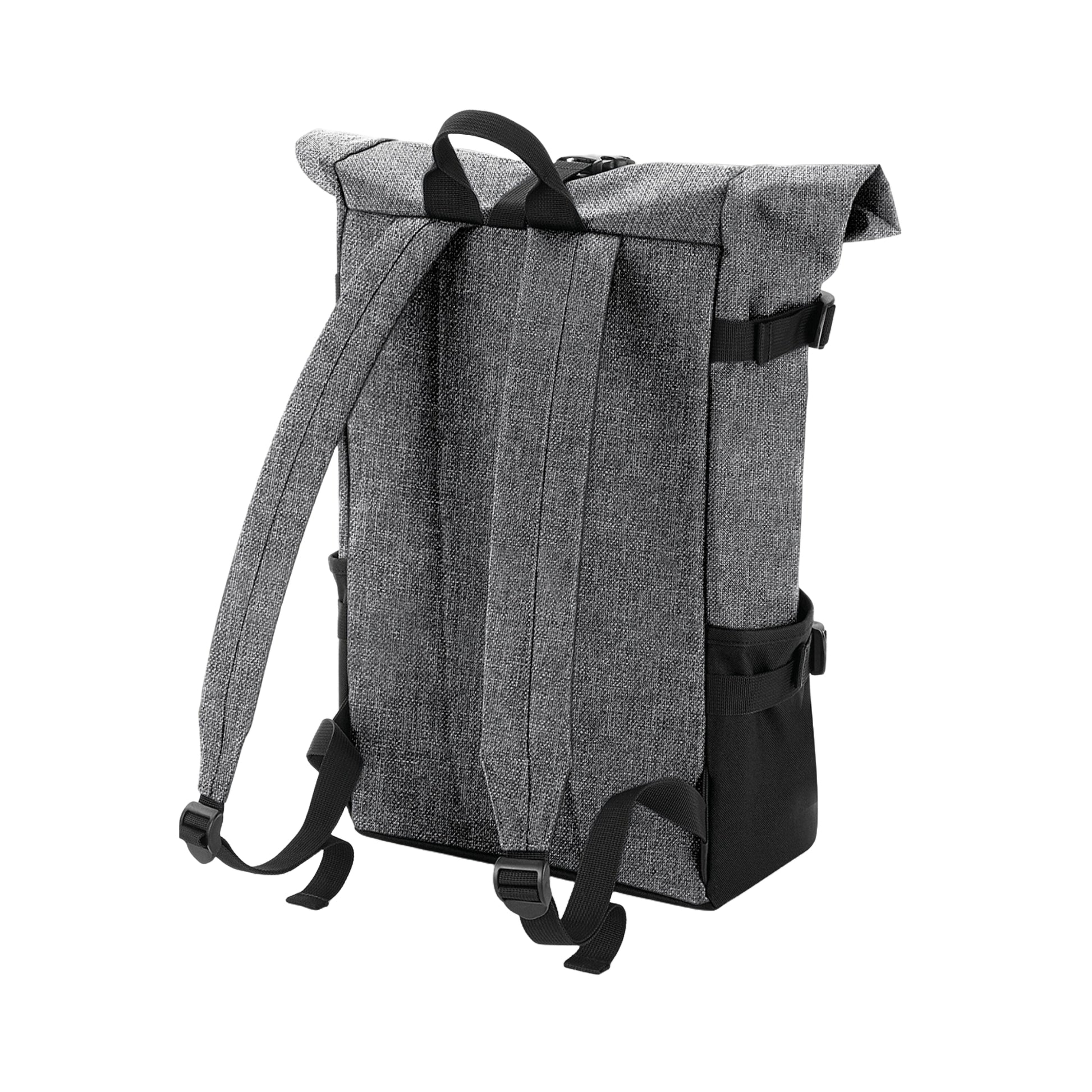 Grey Marl-Black - Back - Bagbase Block Roll Top Backpack