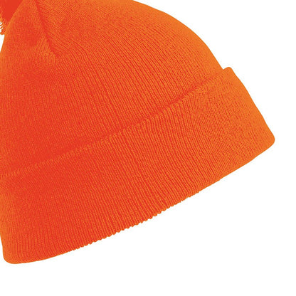 Fluorescent Orange - Back - Result Childrens-Kids Winter Essentials Pom Pom Beanie