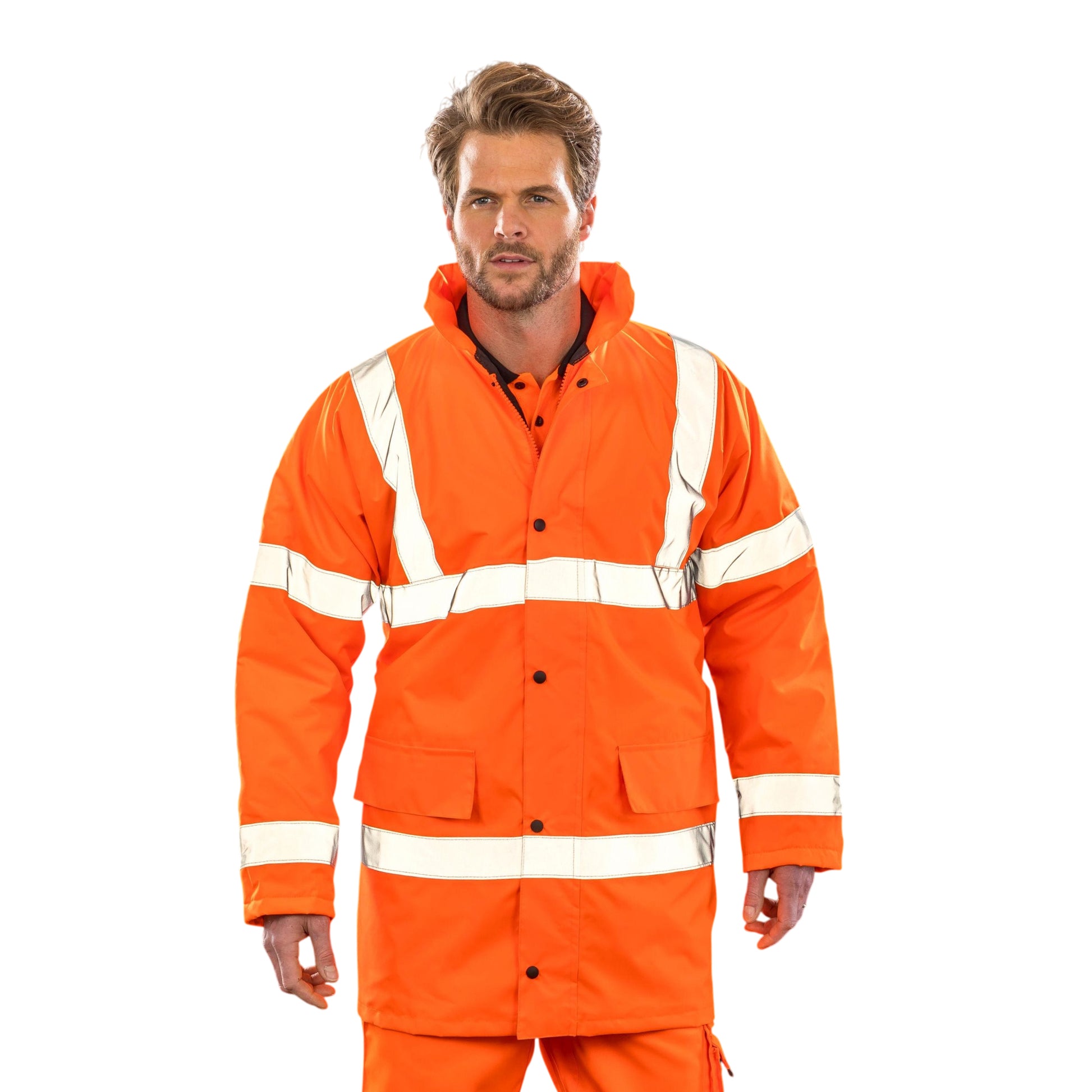 Orange - Back - SAFE-GUARD by Result Mens Motorway Hi-Vis Jacket