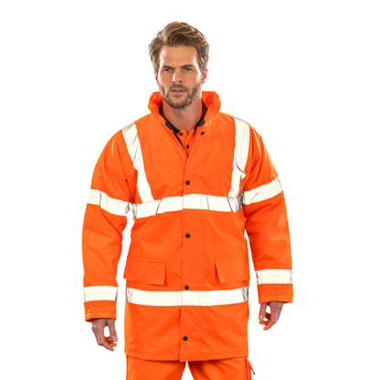 Orange - Back - SAFE-GUARD by Result Mens Motorway Hi-Vis Jacket