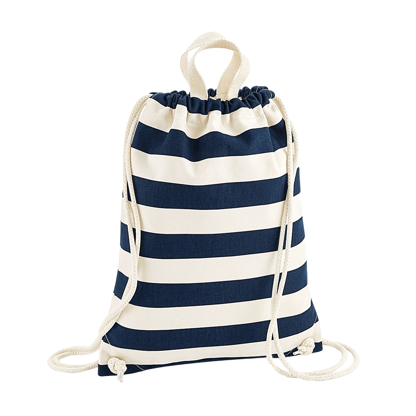 Natural-Navy - Front - Westford Mill Nautical Drawstring Bag