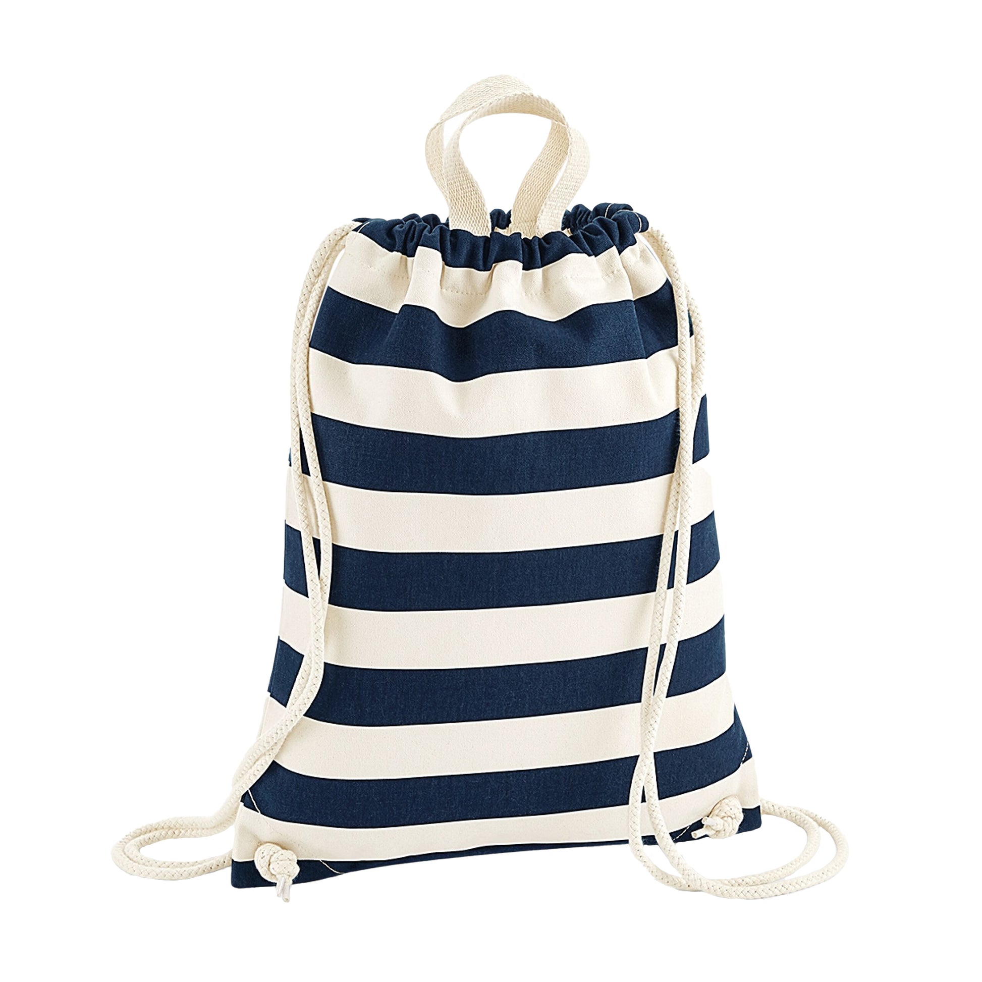 Natural-Navy - Front - Westford Mill Nautical Drawstring Bag