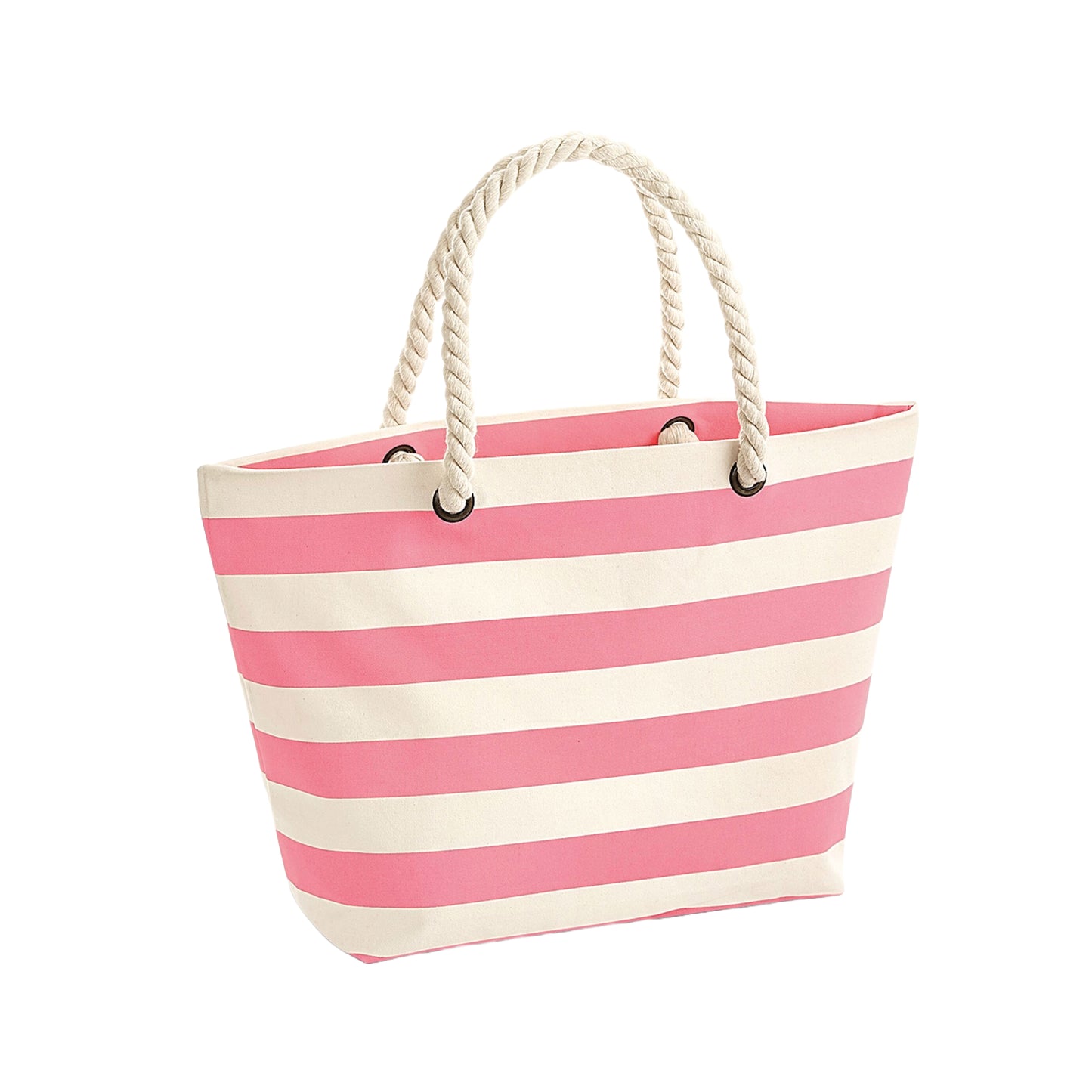 Natural-Pink - Front - Westford Mill Boardwalk Striped Tote Bag