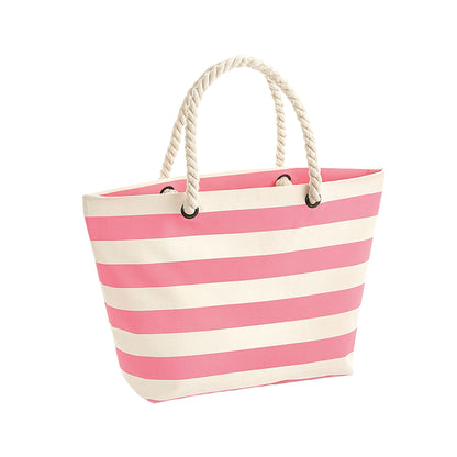 Natural-Pink - Front - Westford Mill Boardwalk Striped Tote Bag
