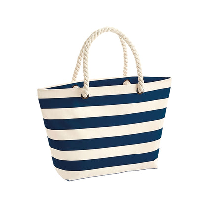 Natural-Admiral Navy - Front - Westford Mill Boardwalk Striped Tote Bag