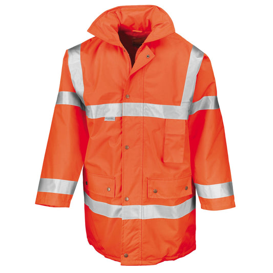 Orange - Front - SAFE-GUARD by Result Mens Motorway Hi-Vis Coat