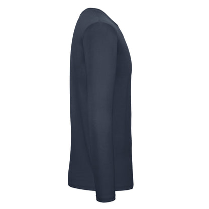 Navy Blue - Side - B&C Mens Round Neck Long-Sleeved T-Shirt
