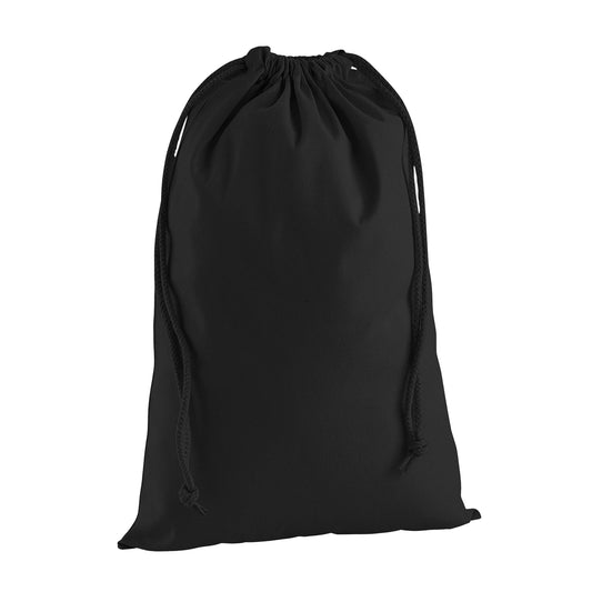 Black - Front - Westford Mill Premium Cotton Drawstring Bag