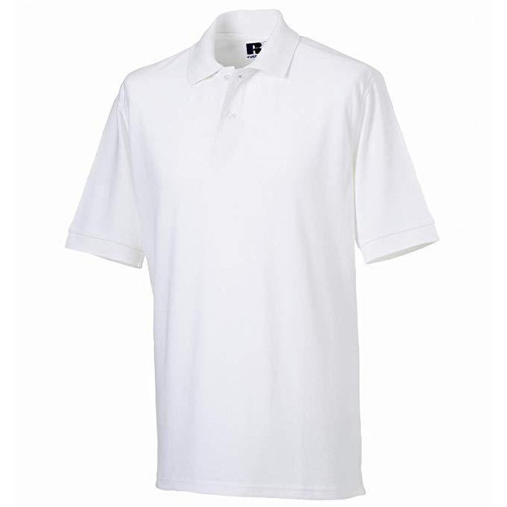White - Side - Russell Mens 100% Cotton Short Sleeve Polo Shirt