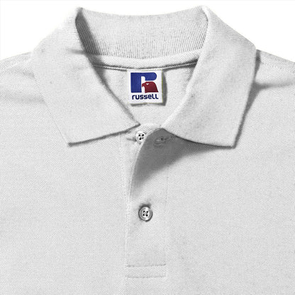 White - Back - Russell Mens 100% Cotton Short Sleeve Polo Shirt
