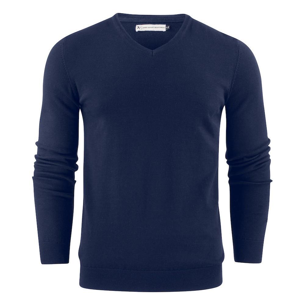 Navy - Front - James Harvest Mens Ashland V Neck Sweatshirt