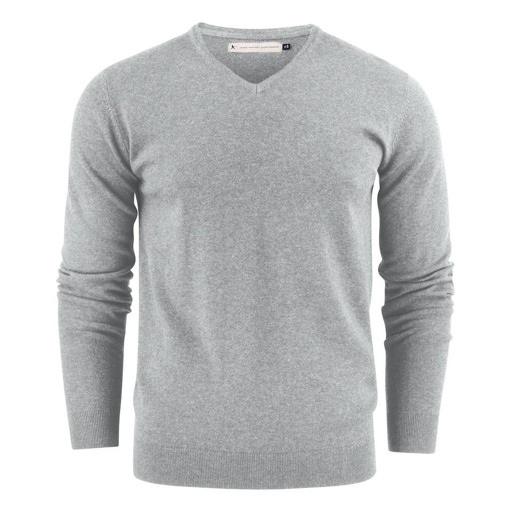 Grey Melange - Front - James Harvest Mens Ashland V Neck Sweatshirt