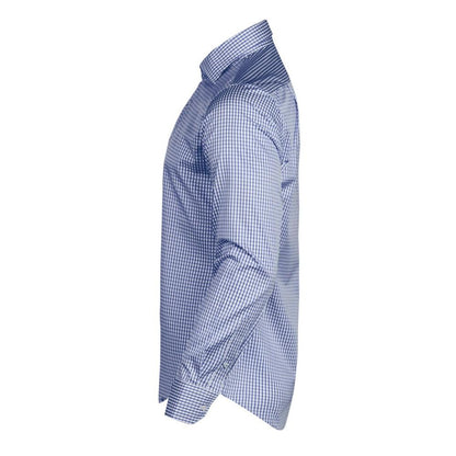 Navy - Side - James Harvest Mens Tribeca Checked Formal Shirt