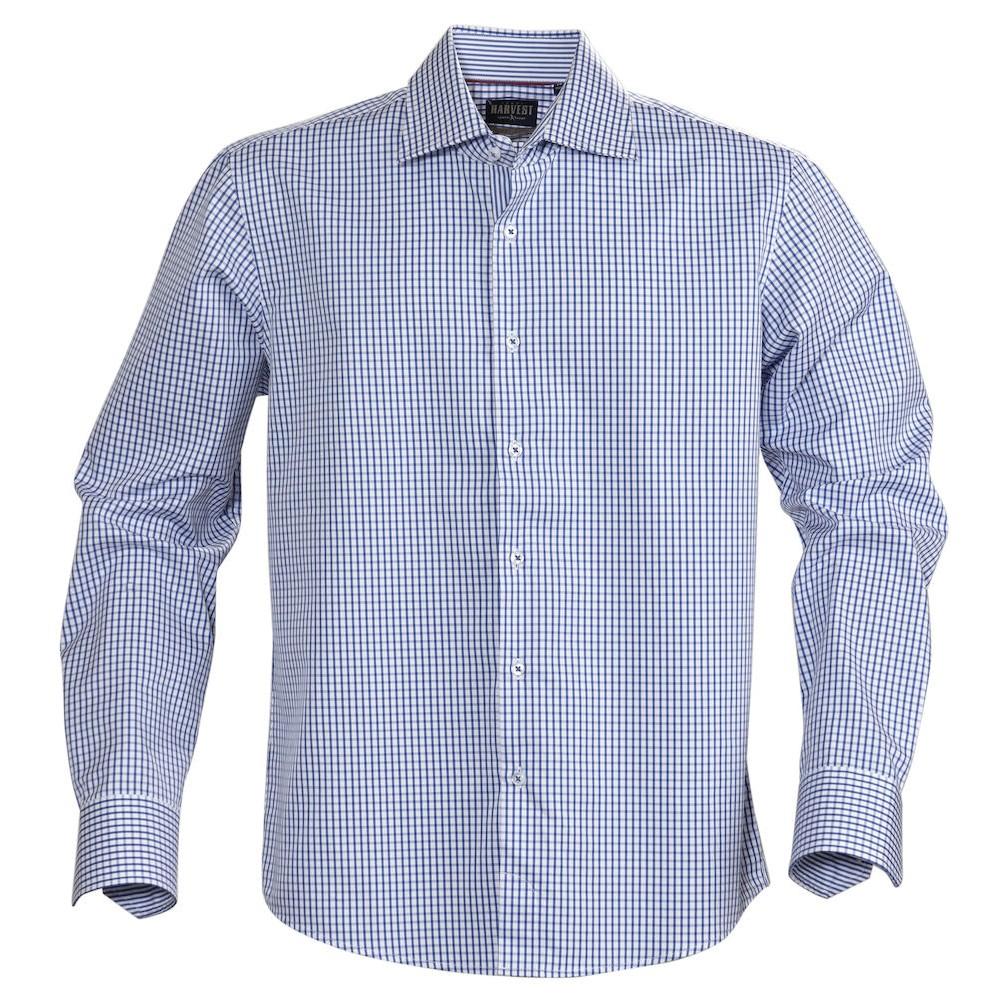Navy - Front - James Harvest Mens Tribeca Checked Formal Shirt
