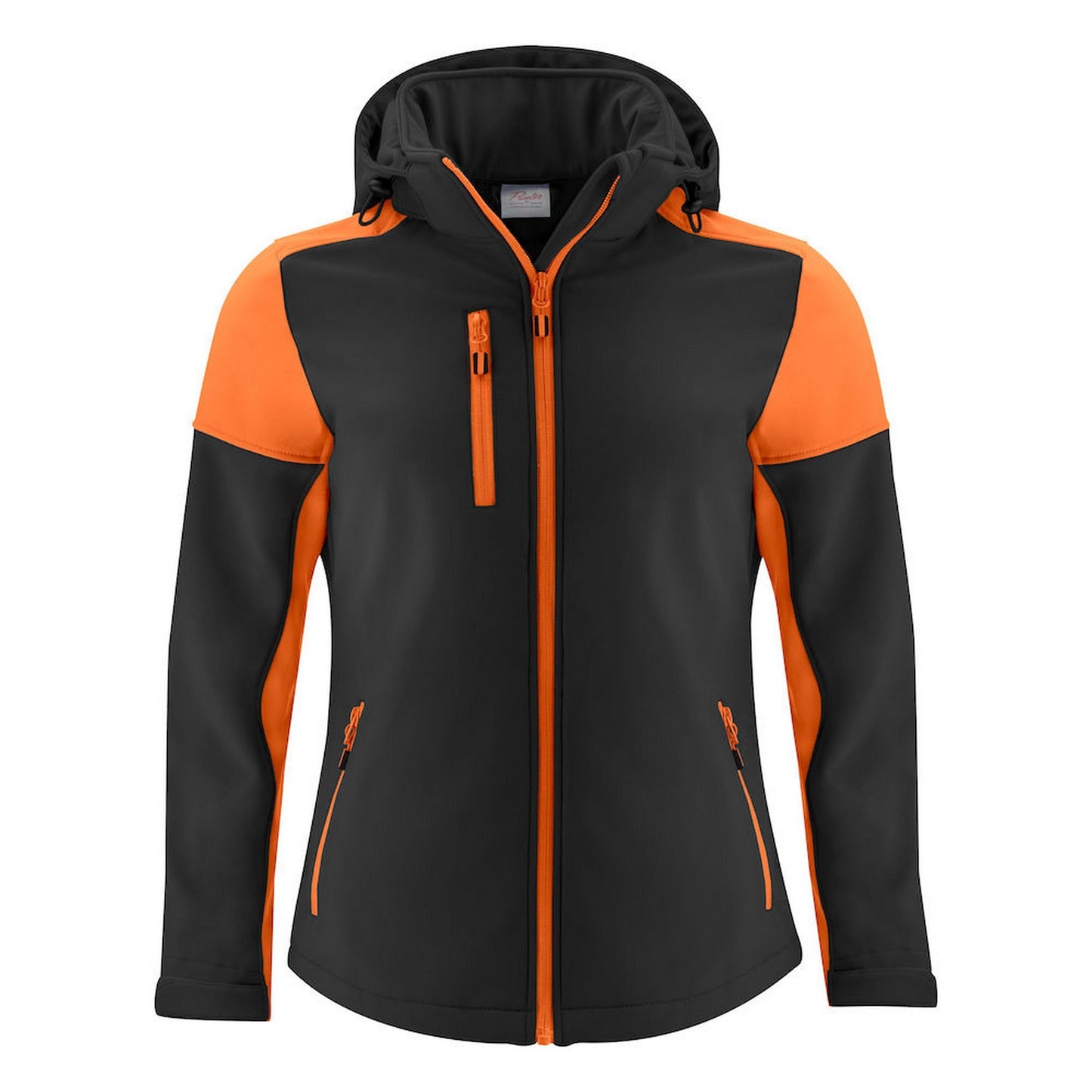 Black-Orange - Front - Printer Womens-Ladies Prime Soft Shell Jacket