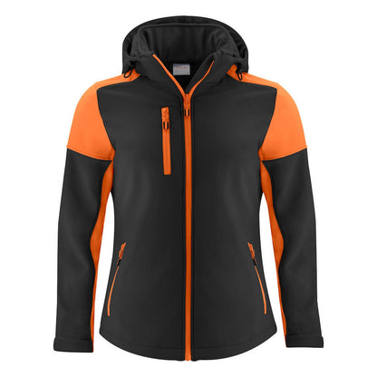 Black-Orange - Front - Printer Womens-Ladies Prime Soft Shell Jacket