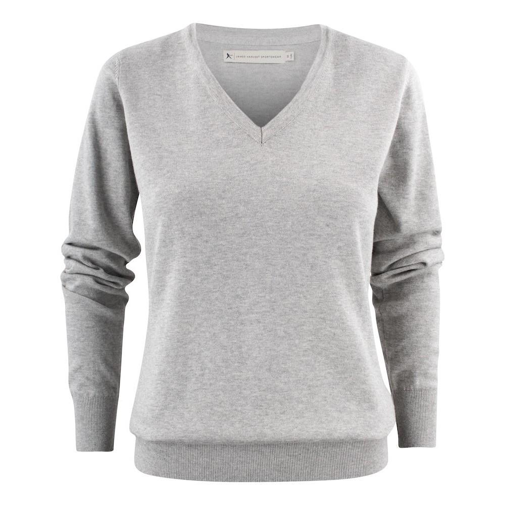 Grey Melange - Front - James Harvest Womens-Ladies Ashland V Neck Sweatshirt