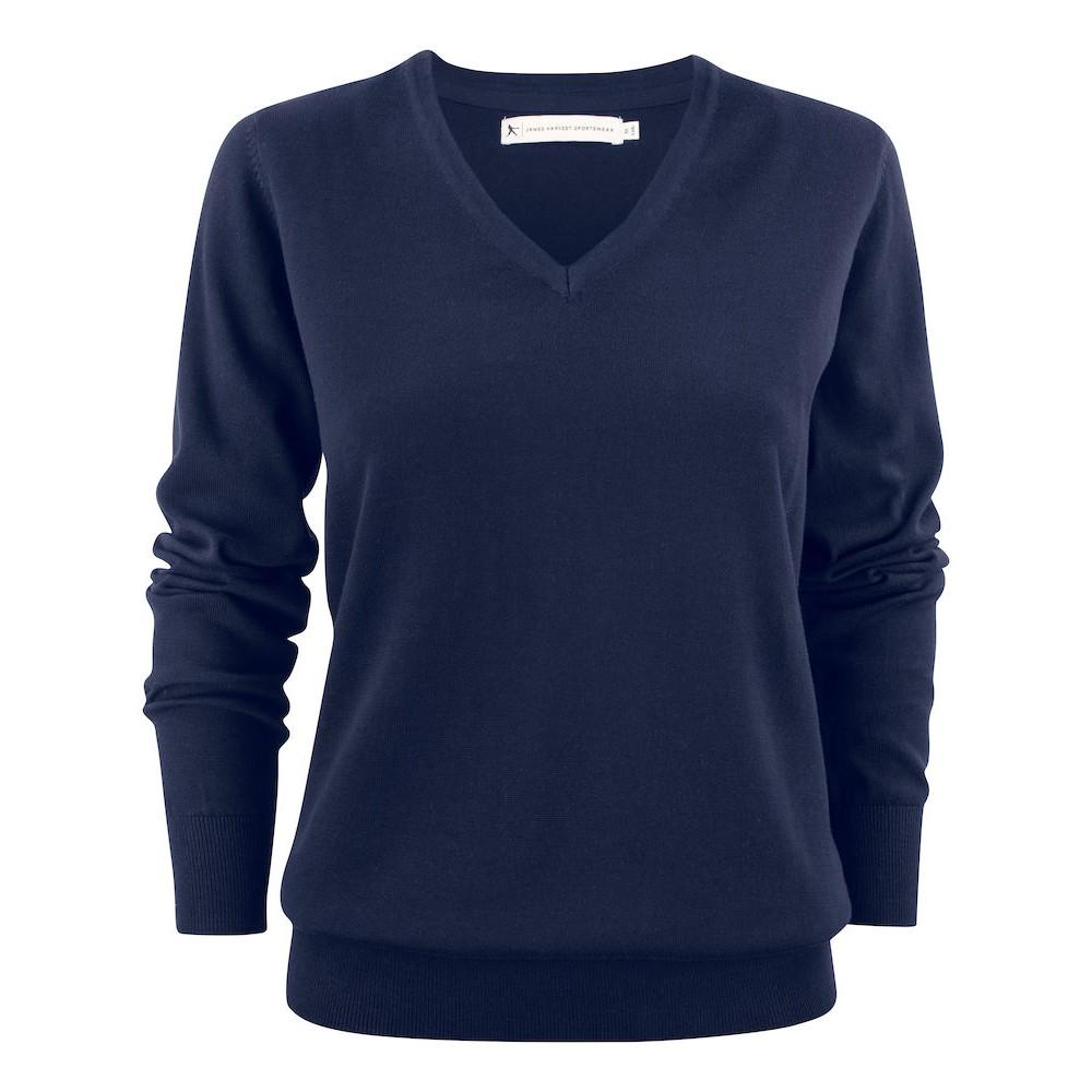 Navy - Front - James Harvest Womens-Ladies Ashland V Neck Sweatshirt