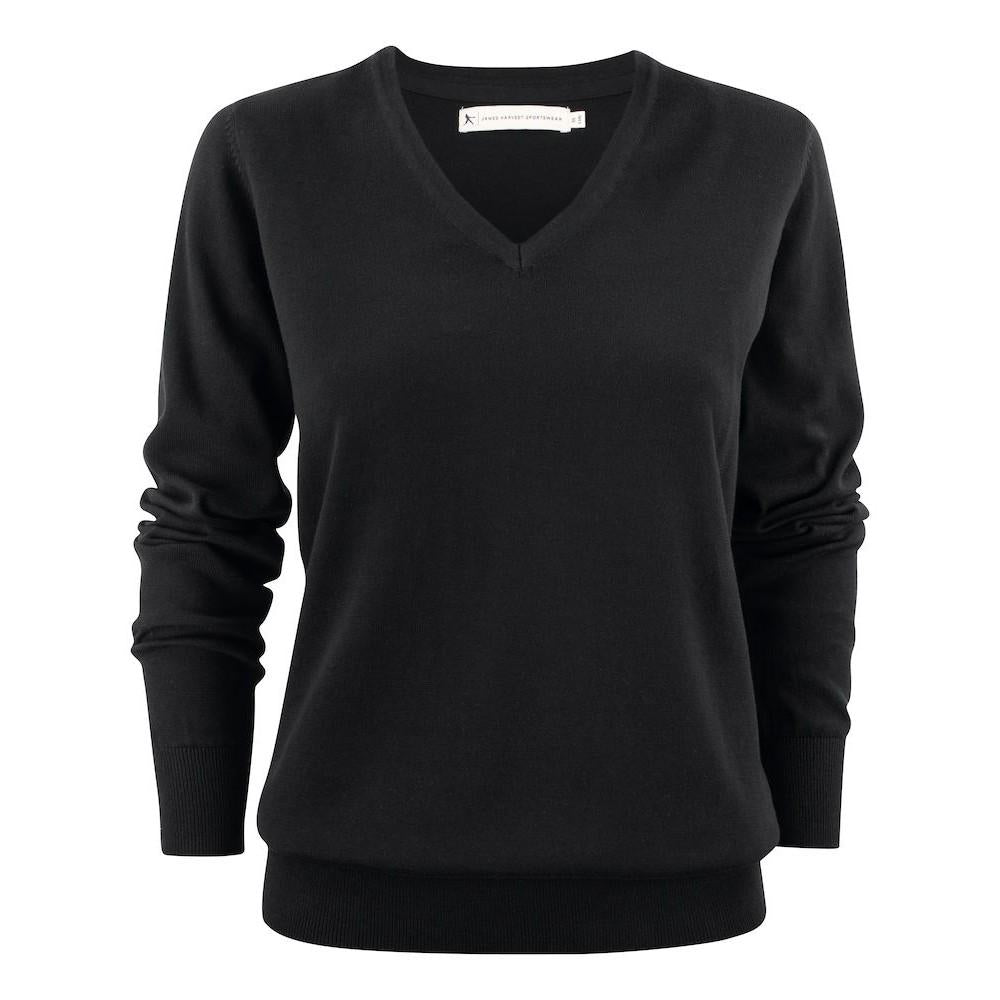 Black - Front - James Harvest Womens-Ladies Ashland V Neck Sweatshirt