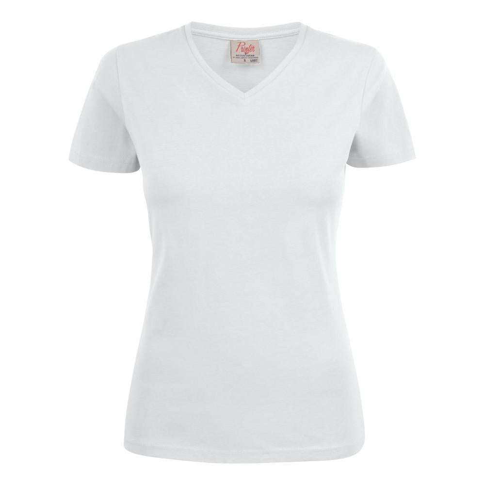 White - Front - Printer Womens-Ladies V Neck T-Shirt
