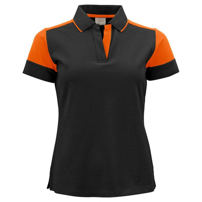 Black-Orange - Front - Printer PRIME Womens-Ladies Polo Shirt