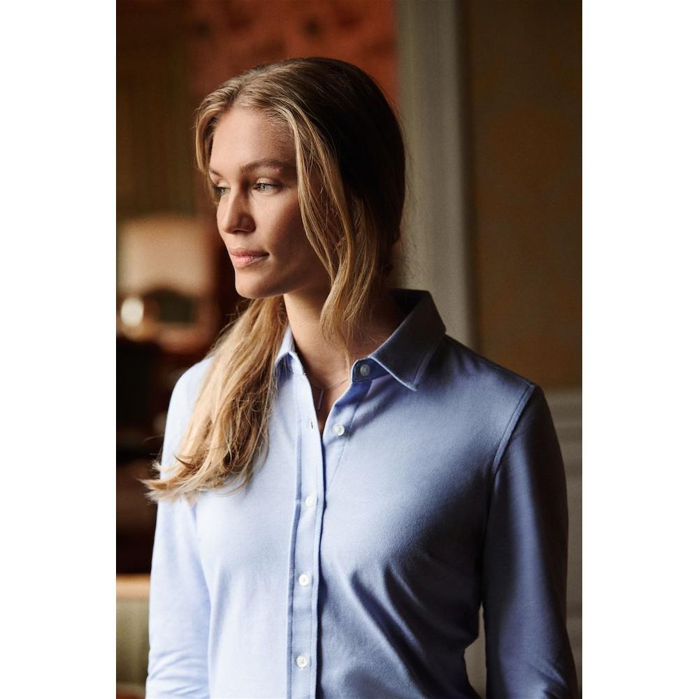 Light Blue - Close up - James Harvest Womens-Ladies Burlingham Shirt