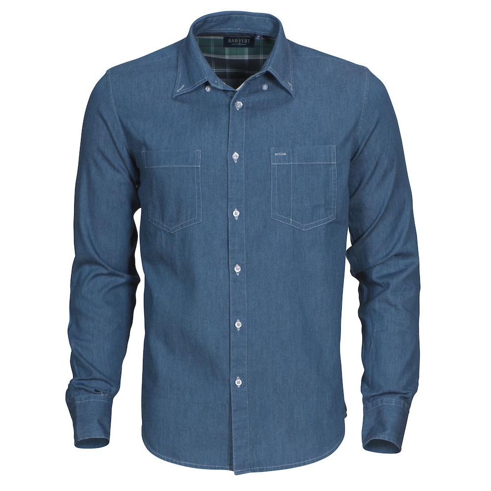 Blue - Front - James Harvest Mens Jupiter Denim Look Shirt