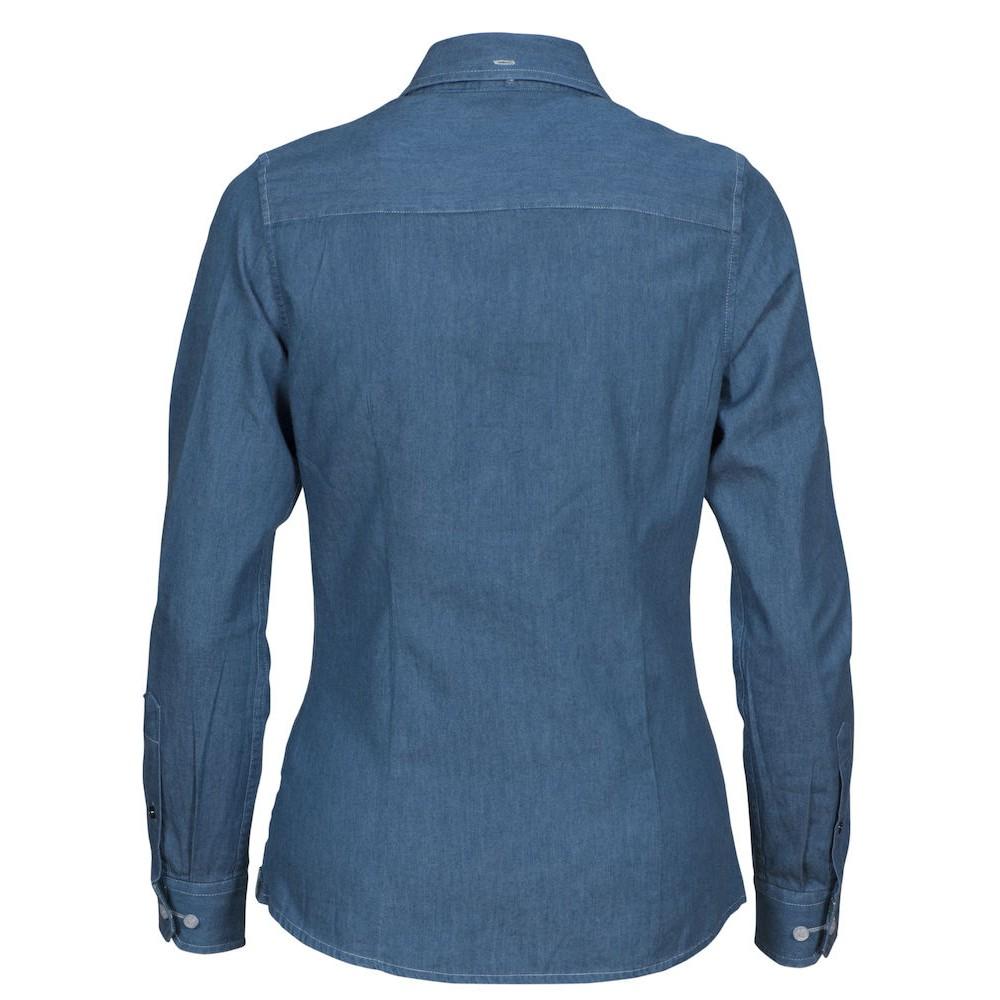 Blue - Back - James Harvest Womens-Ladies Jupiter Denim Look Shirt