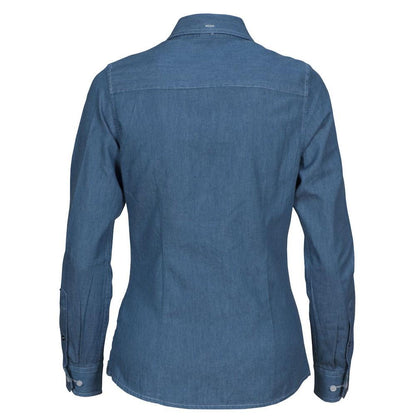 Blue - Back - James Harvest Womens-Ladies Jupiter Denim Look Shirt
