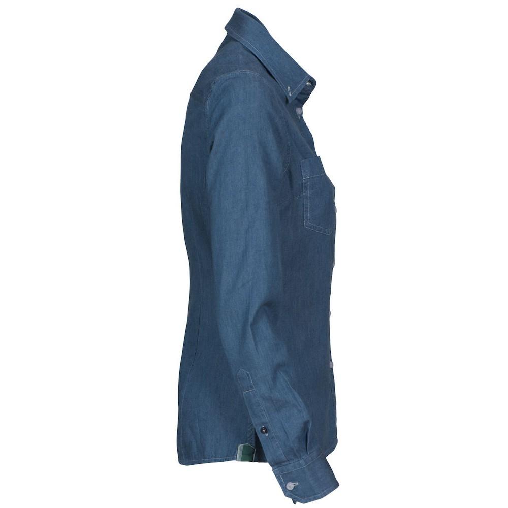 Blue - Side - James Harvest Womens-Ladies Jupiter Denim Look Shirt
